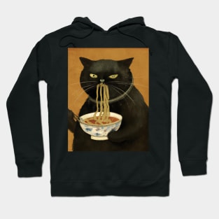 Black noodle cat eating Pho noodles Hoodie